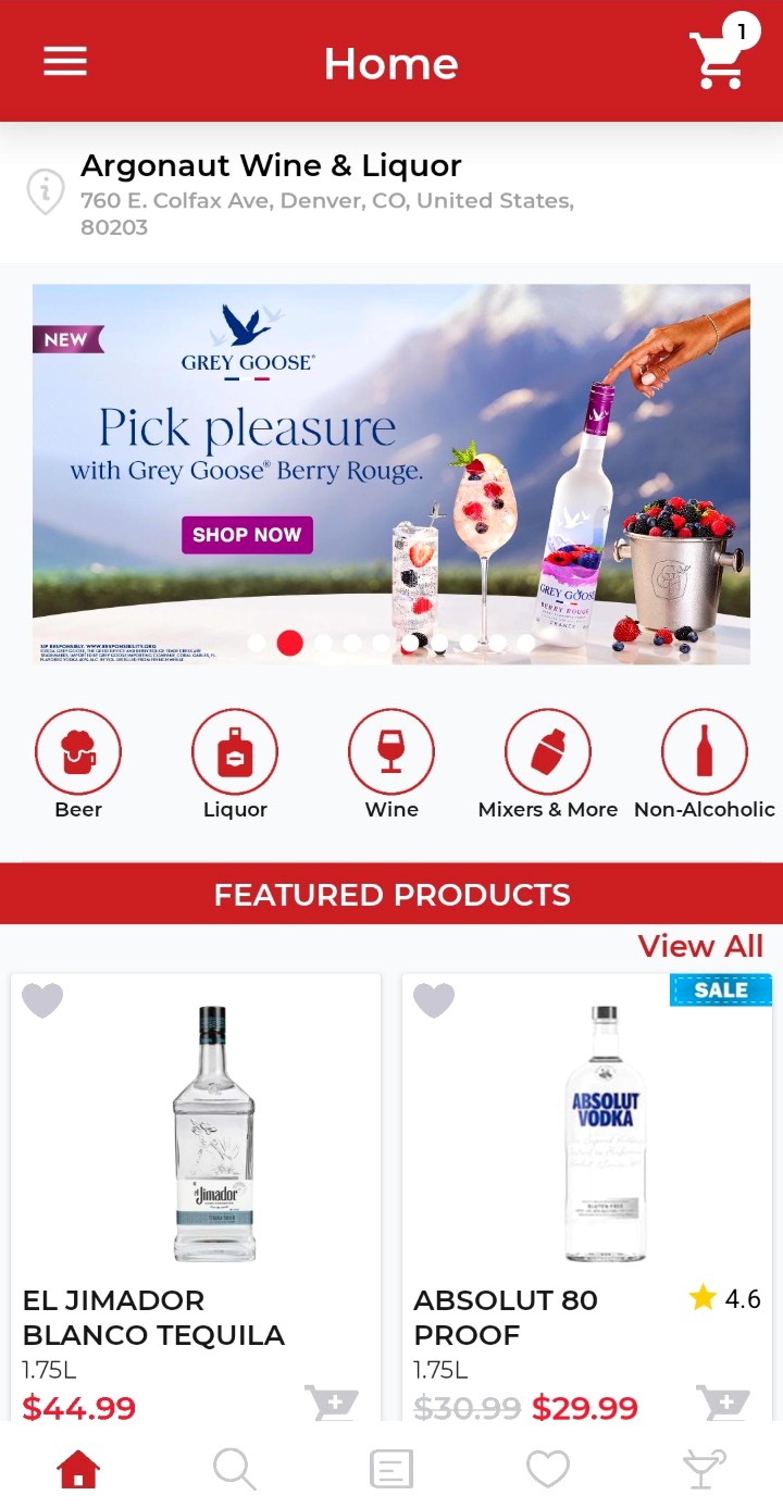 The Argonaut Wine & Liquor app - a live storefront built on Bottlecapps